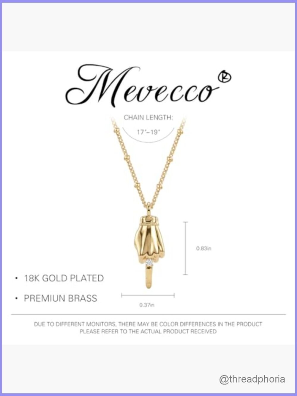 18K Gold Plated Hand Charm Pendant Necklace Dainty Cubic Zirconia Jewelry - Picture 5 of 7